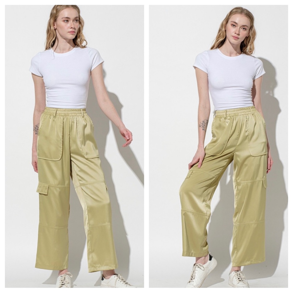 22 Satin Cargo Pants with Front Tie - Picture 1 of 2